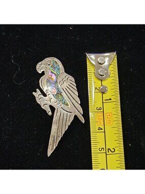 Vintage Taxco Sterling Silver Parrot Brooch With Abalone Inlay Stamped 2 Inches